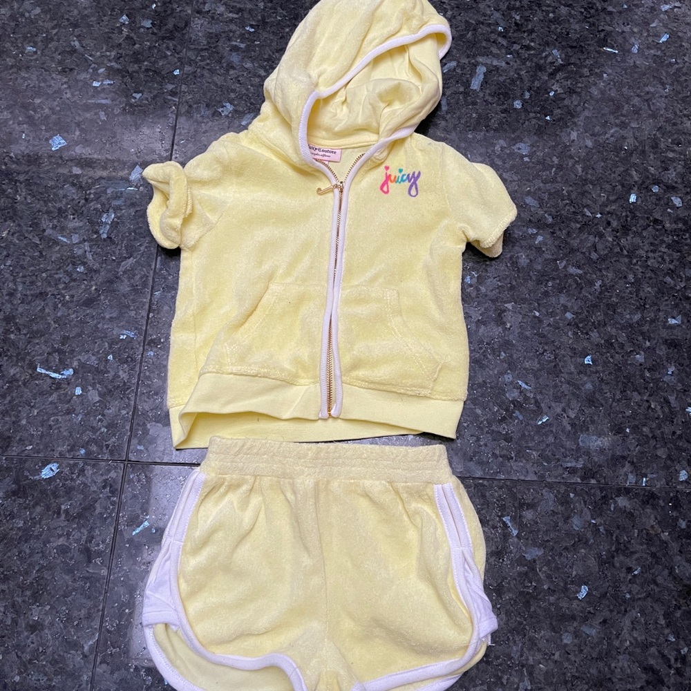NWT Juicy Couture yellow Terry cloth rainbow hoodie shorts outfit
